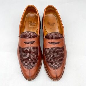 Allen Edmonds Mens 10 D Leyland Brown Woven Leather Penny Loafers Slip On Shoes